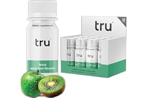 Tru Focus Shots, Nootropic Energy Drink with Yerba Mate, L Theanine & Natural Caffeine, Vegan Wellness Shot with Zero Sugar & Calories, Gluten Free, Keto Friendly, Apple Kiwi Flavor, 2 FL OZ, 12 Pack
