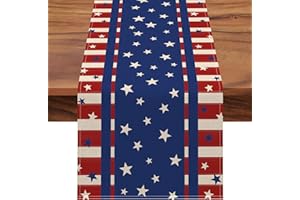 Seliem 4th of July America Stars Stripes Patriotic Table Runner, Red Blue American Independence Memorial Day Kitchen Dining Table Decor, Summer Holiday USA Home Decoration Party Supply 13 x 72 Inches