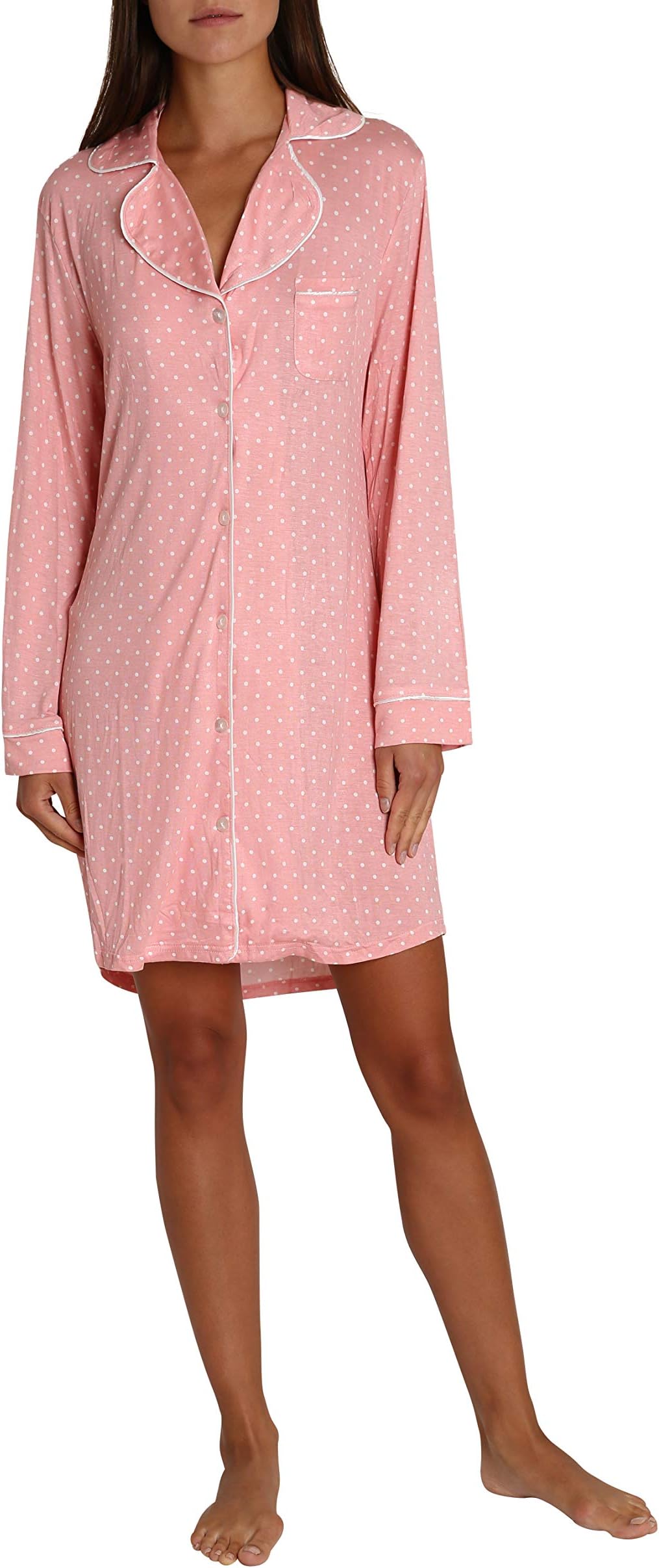 Blis Women's Long Sleeve Classic Button Down Pajama Sleepshirt Nightgown Chemise