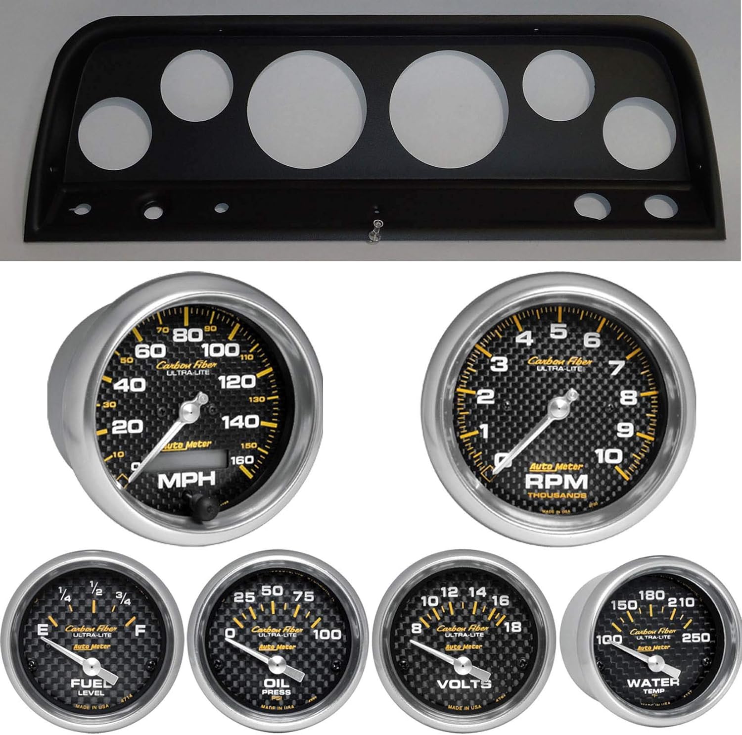 64 Chevy Truck Black Dash Carrier w/Auto Meter Carbon Fiber Gauges