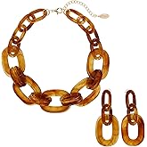Bocar Acrylic Chunky Statement Necklace for Women Cube Link Chain Collar Necklace and Hoop Earrings Costome Jewelry Set