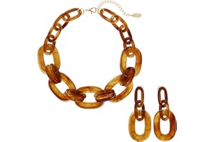 Bocar Acrylic Chunky Statement Necklace for Women Cube Link Chain Collar Necklace and Hoop Earrings Costome Jewelry Set