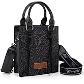 Wrangler Embossed Crossbody Purse for Women Top Handle Fringe Handbags and Western Mini Tote