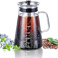 Aquach Cold Brew Coffee Maker 34oz (1L) with Hand-Blown Glass Pitcher, Stainless Steel Filter Removable, for Iced Coffee…