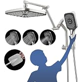 12" High Pressure Shower Head with Handheld, Metal Core Fittings, Nickel | Power Jets, Multi Spray Modes, 16" Metal Extension Arm, Long Diverter, Detachable Dual Rainfall Combo, Double Rain Showerhead