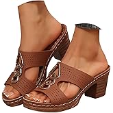 Block Heel Sandals for Women 2026, Open Toe Ankle Buckle Strap Chunky Non Slip Casual Platform Sandal Lightweight Platform Wedges Dressy Summer