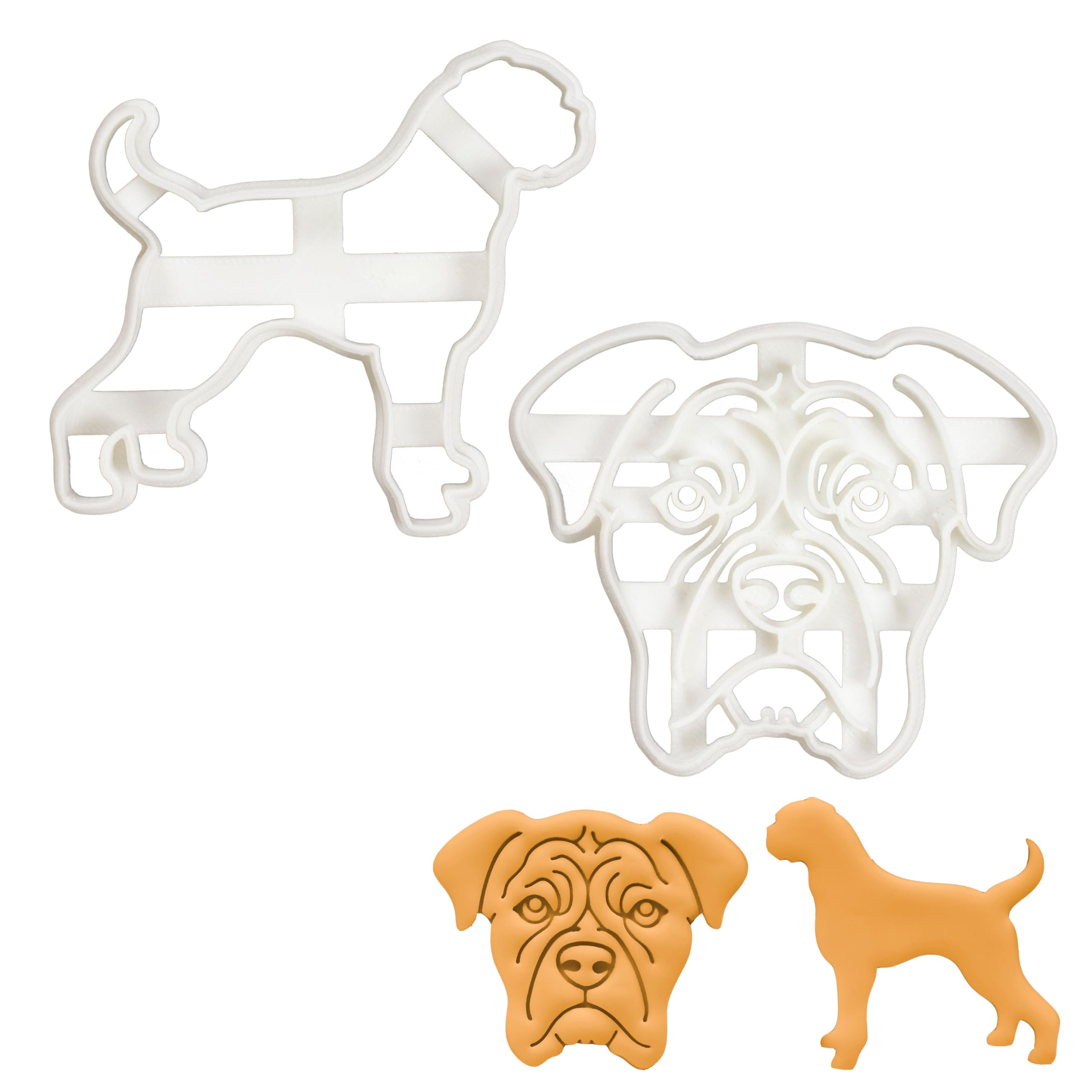 BAKERLOGY Set of 2 Boxer Cookie Cutters (Designs: Face and Silhouette) - Detailed Biscuit Cutter Design for Baking and Crafts, Ideal on Fondant, Dough, Clay