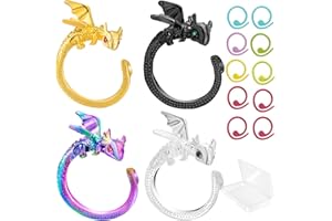HUISUYTON Dragon Crochet Rings, 4Pcs Crochet Tension Rings, Adjustable Yarn Ring for Finger, Knitting Crochets Loop Ring for Women Mother Grandma Present