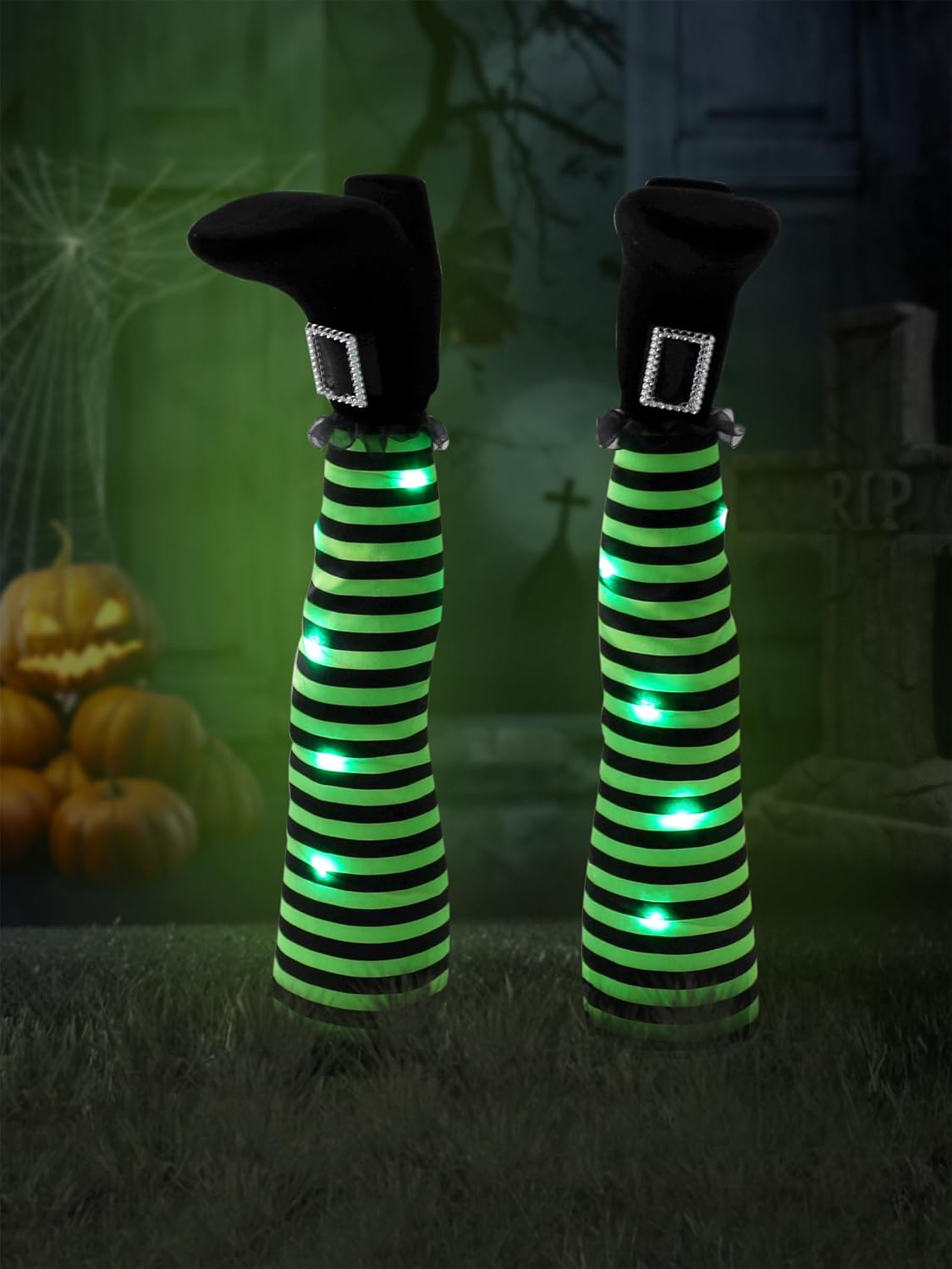 Decorative Garden Stakes - wlflash Halloween Witches Legs Decor Leg Yard Stakes Stake Wreaths Feet Door Crashing Garden Party Porch Wicked Hanging House Foot Outdoor Decorations (Green)