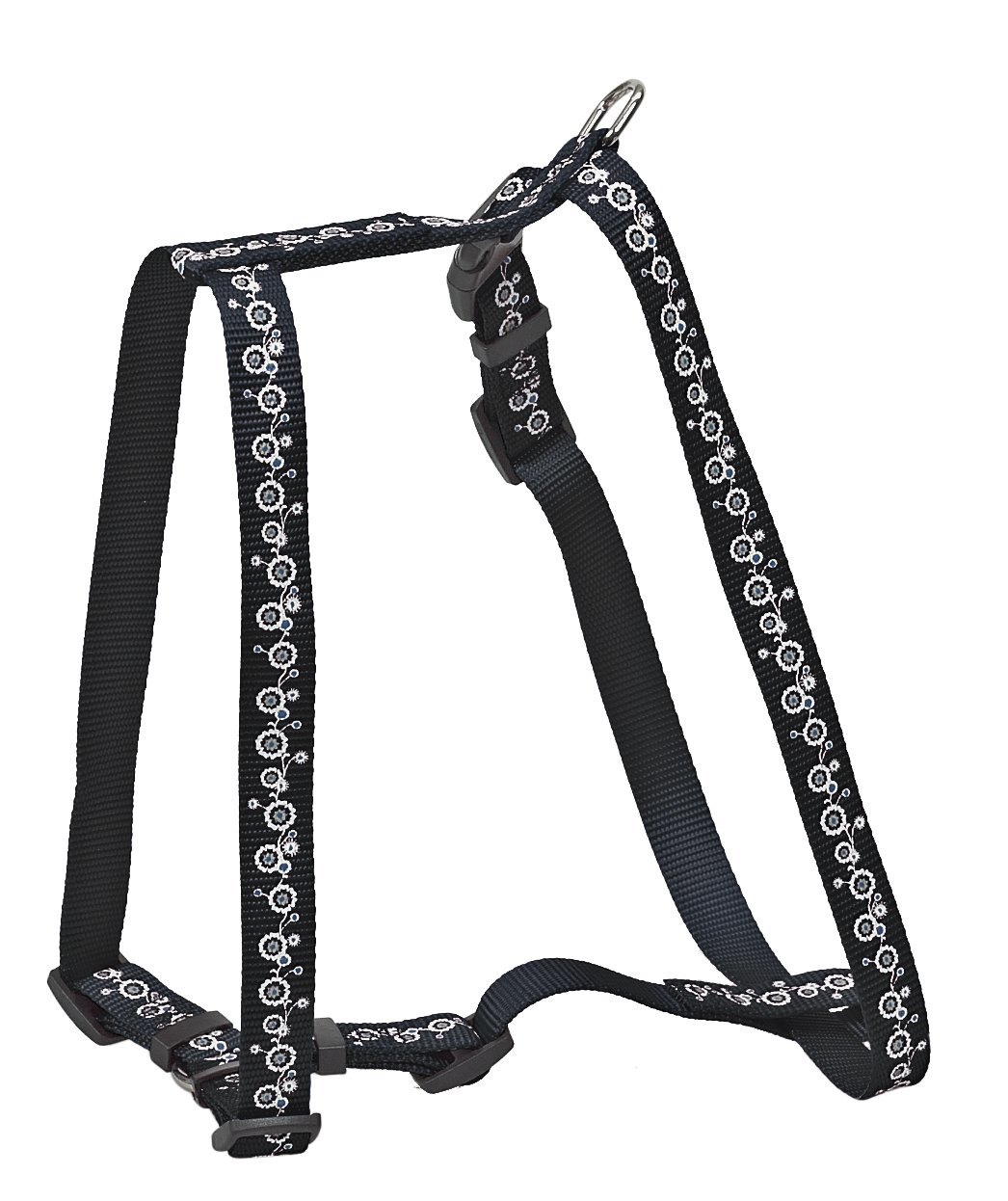 Chapuis Saddlery Harness Adjustable Nylon Strap Dog Flowers Black 30-50 cm, 15 mm wide size S