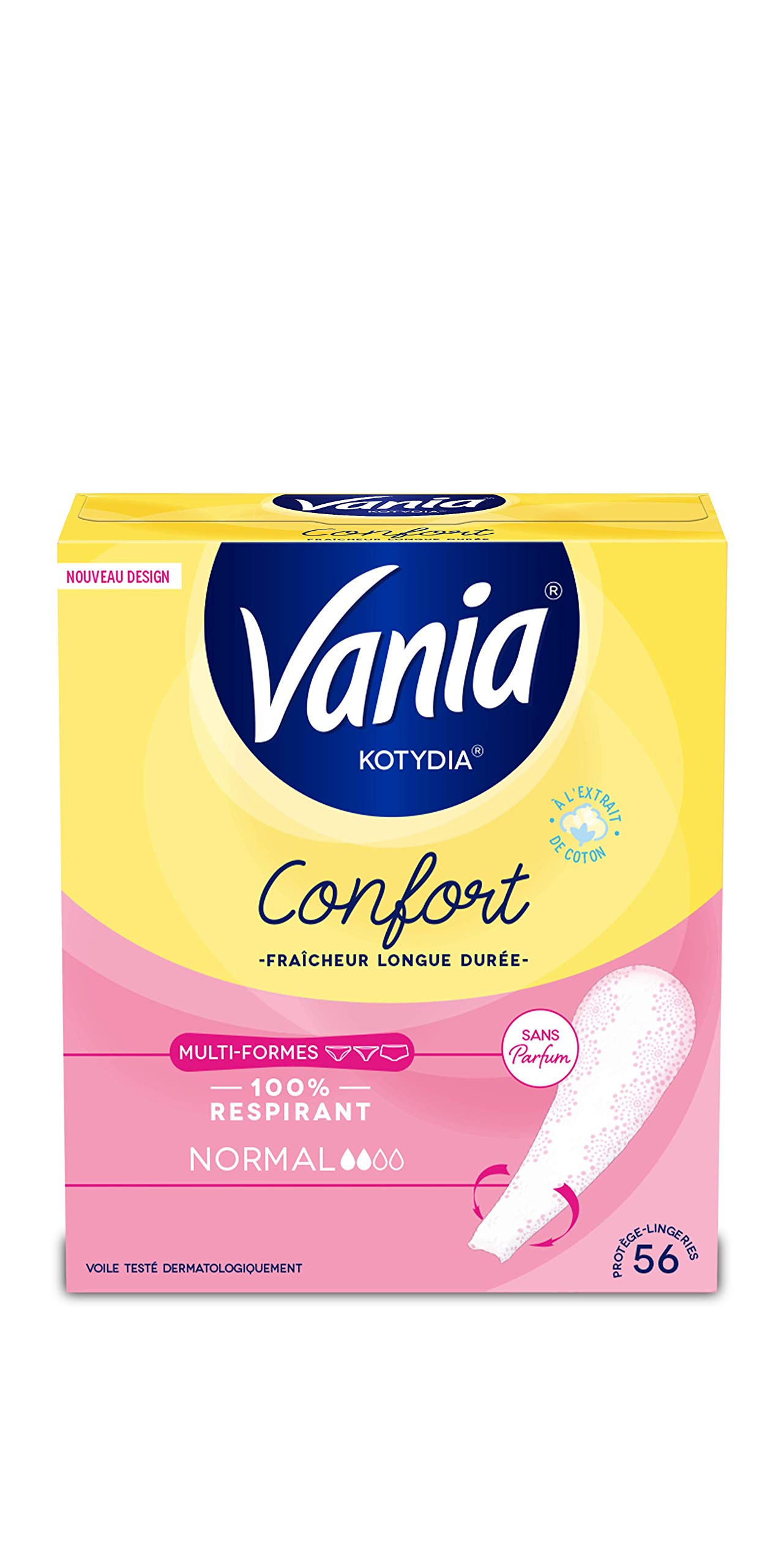 Vania - Multi-Shape Normal Comfort Panty Liners (Box of 56 Pieces) – 100% Breathable Lingerie Liners – Hygienic Protection with Dry, Comfortable and Fresh Feeling