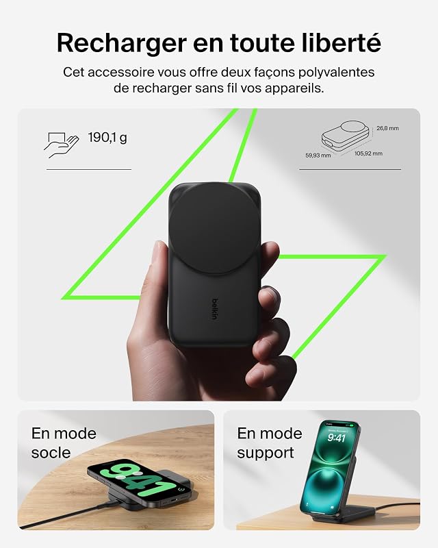 UltraCharge Chargeur Magnétique 3-en-1 avec Qi2, 25 W - Noir