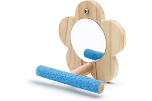 DVHEY Small Bird Mirror Parrot Swing,Wooden Parakeet Perches Flower Interactive Play Toys for Small Budgies Macaw African Grey Parakeets Lovebird Cockatiel Cage Accessories (S, Wood-1p)