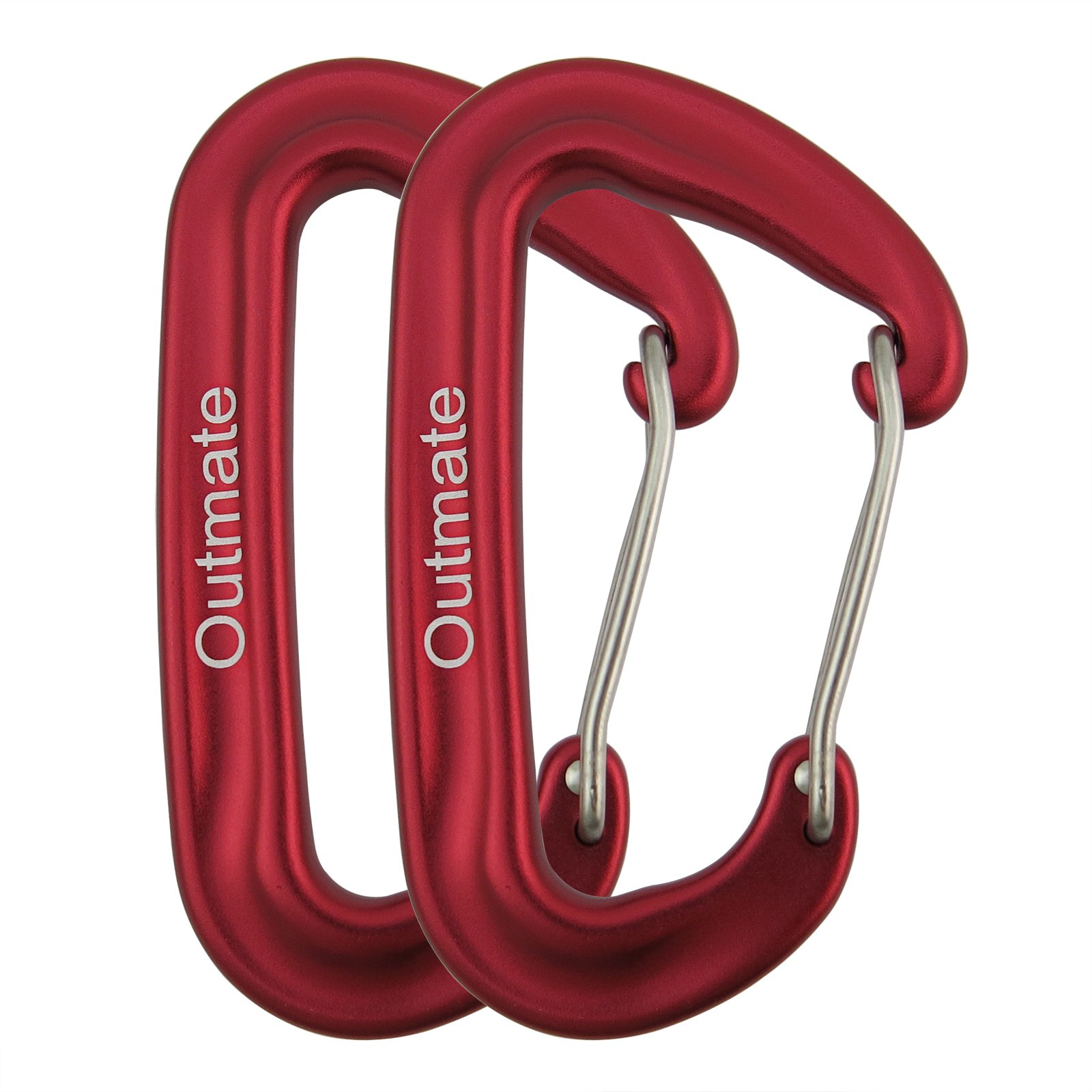 Outmate Carabiner Clip,12kN Aluminium Alloy Wiregate Carabiners,Heavy Duty Clips 2645lbs/1200kg,Perfect Gear for Hammocks Camping Hiking Keyring and Utility(Wire gate,2 Red)