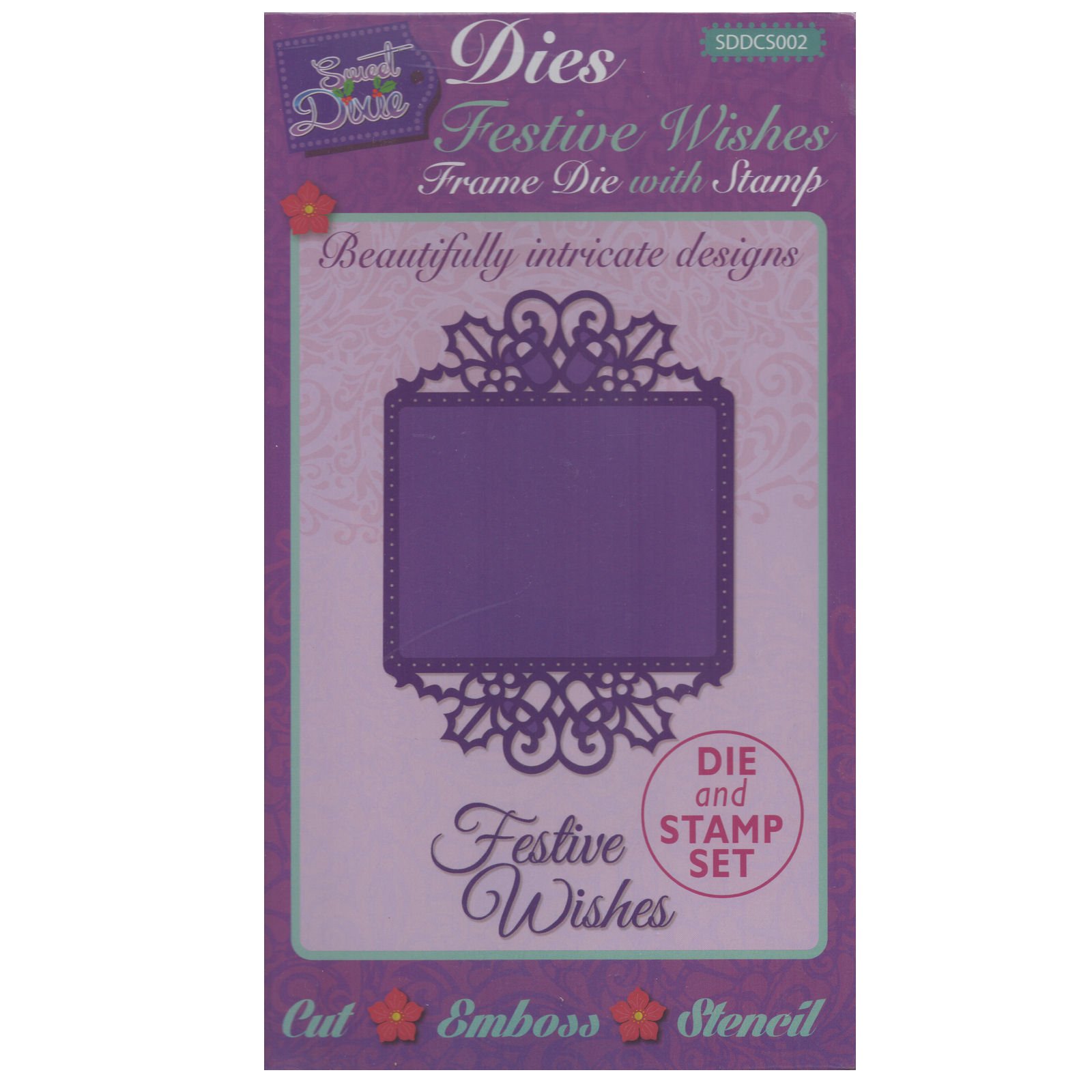 Sweet Dixie Festive Wishes Frame Die And Stamp Set, Grey