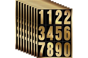 Tenare 96 Pieces 8 Set Reflective Mailbox Numbers Vinyl Waterproof Numbers 0-9 Self Adhesive for Outside Signs Door Trucks Address Trash Cars Home Business(3 Inch,Gold in Black)