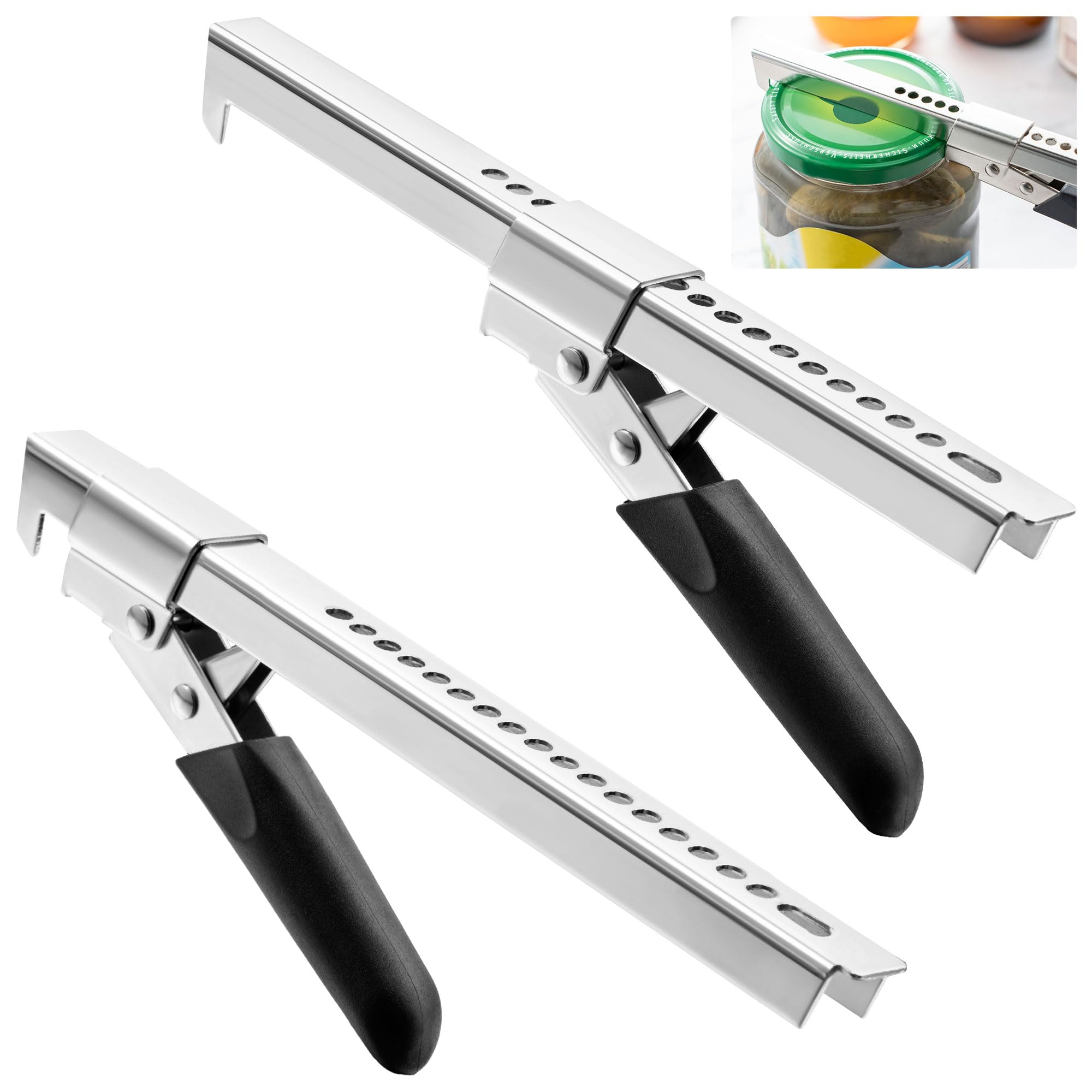 Photo 1 of Dreyoo 2 Pack Adjustable Jar Can Opener, Multifunctional Stainless Steel Can Opener with Jar Gripper, Comfortable Grip Jar Lid Opener for Weak Hands, Seniors Arthritis, Kids Openers, 7.5 Inch