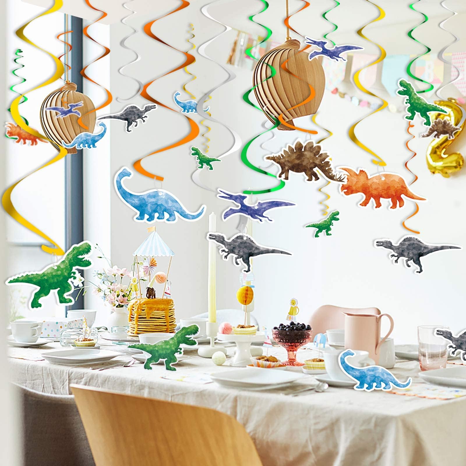Watercolor Dinosaur Hanging Swirl - 24PCS Dinosaur Party Decorations for Boys Kids Dino Theme Birthday Party Supplies Jurassic World Hanging Spiral Garlands Ceiling Decor