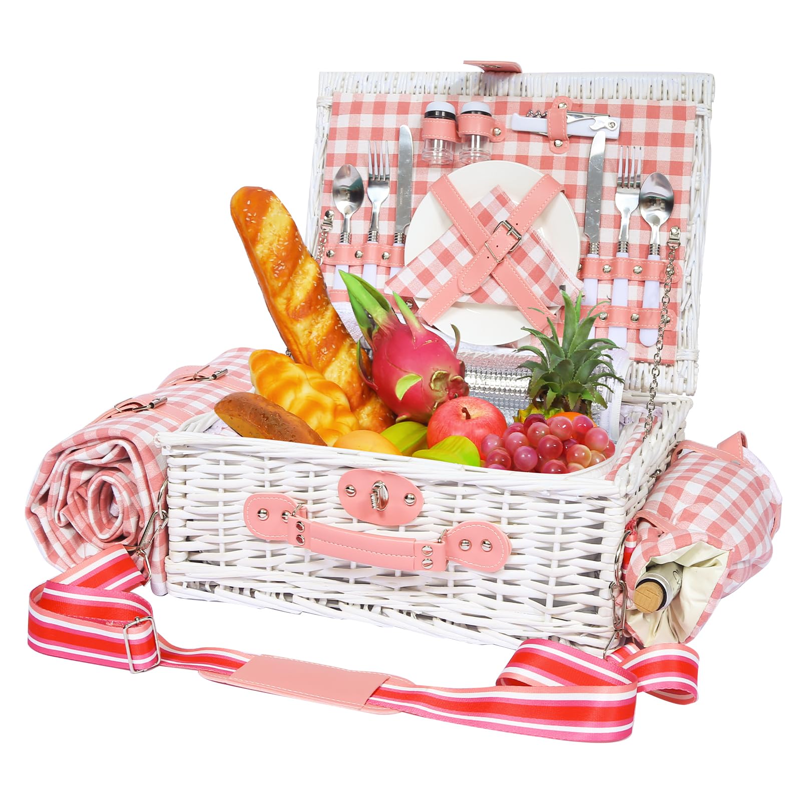 HYBDAMAI Picnic Basket for 2 with Waterproof Blanket and Wine Pouch ...