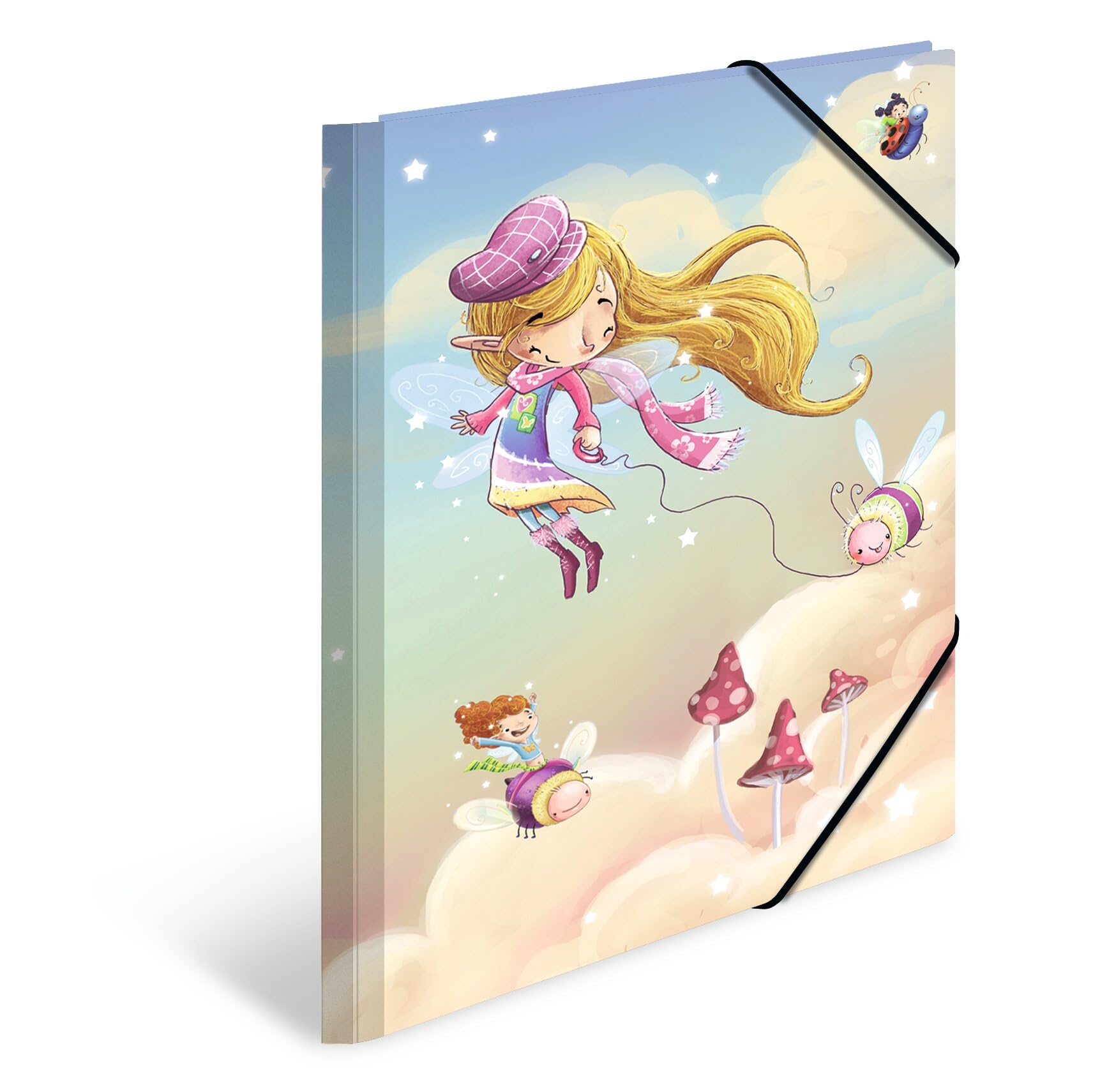 HERMA Portfolio Folder A3 Fairies, Cardboard Corner Folder with Nursery Motif, Elastic Band, Inner Flaps and Inner Print for Boys, Girls and Children