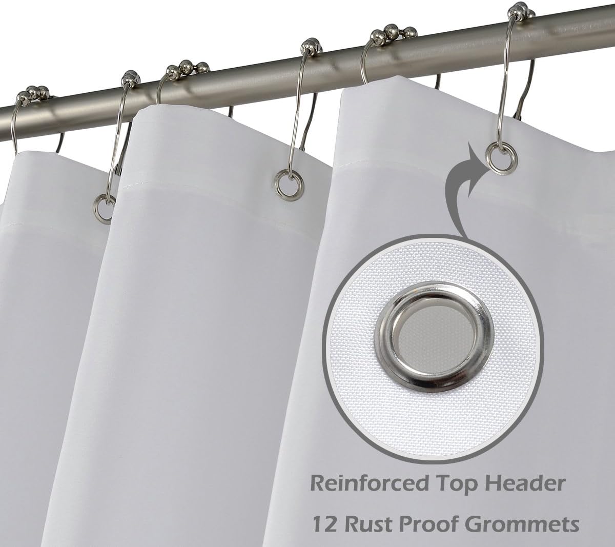 NY HOME Fabric Shower Curtain Liner Extra Long 72 x 84 Inches with 2