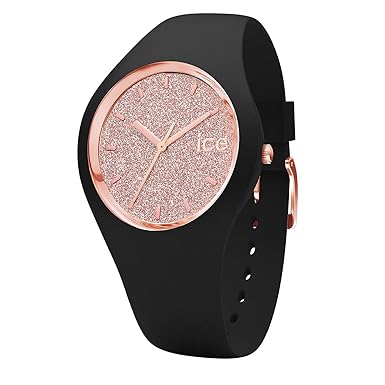 Ice-Watch - Ice Glitter Black Rose-Gold - Gold Damenuhr mit Lederarmband