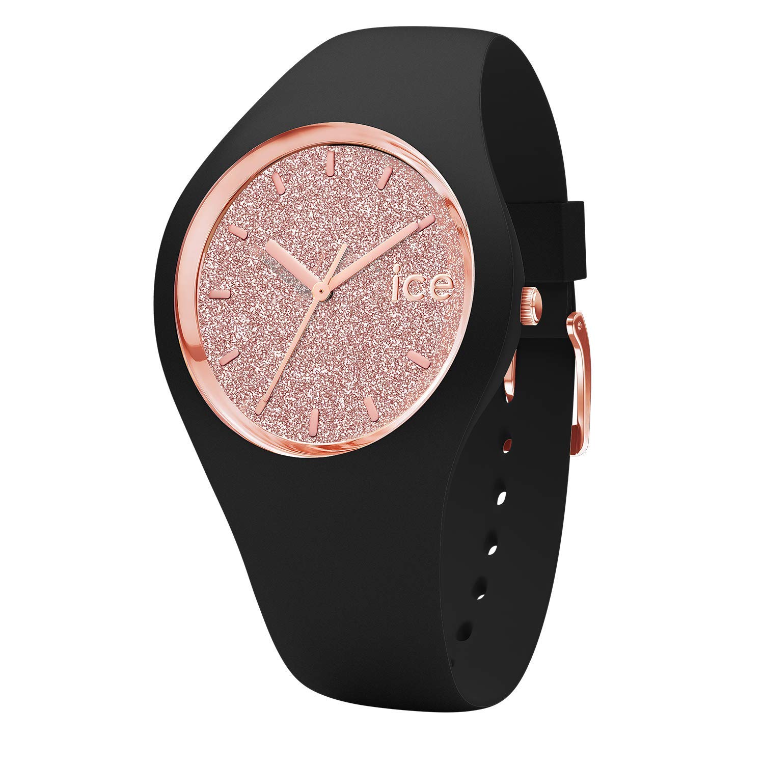 ICE-WATCH - ICE glitter Black Rose-Gold - Women's wristwatch with silicon strap - 001353 (Medium)