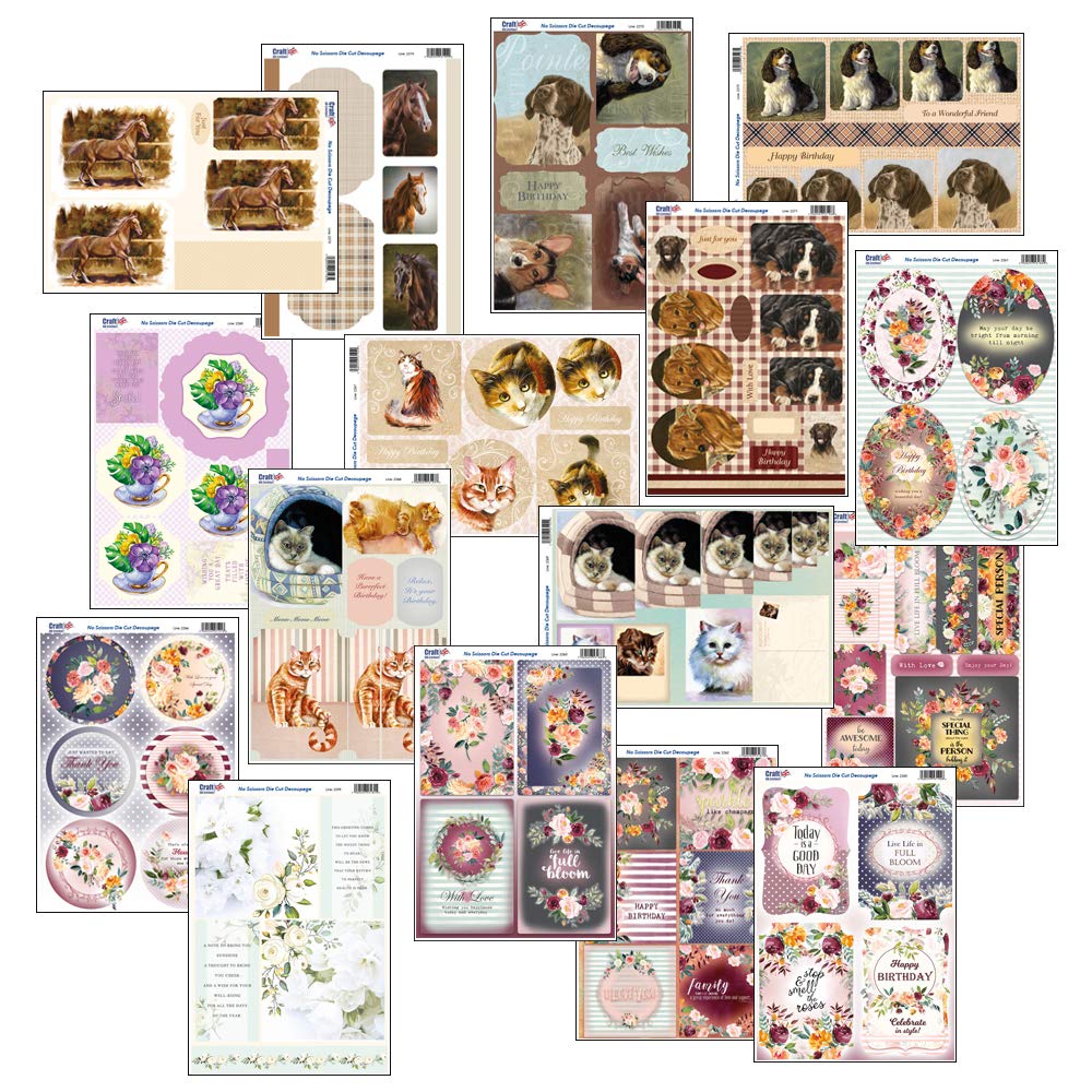 Craft UK 2302 - Assorted Floral and Pets 3D Die-Cut Decoupage kit
