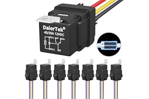 DaierTek 8 Pack 12V Relay with Built-in Diode & 12 AWG Harness Socket 30A/40A Heavy Duty SPDT 5 Pin Relay Switch Waterproof for Automotive Car Marine Boat