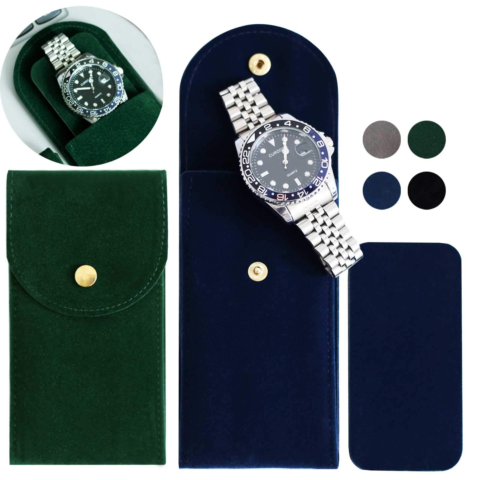 Besforu Watch Travel Case for Men and Women Portable Velvet Watch Pouch Watch Storage Bag and Organizer (2GREEN+2BLUE)