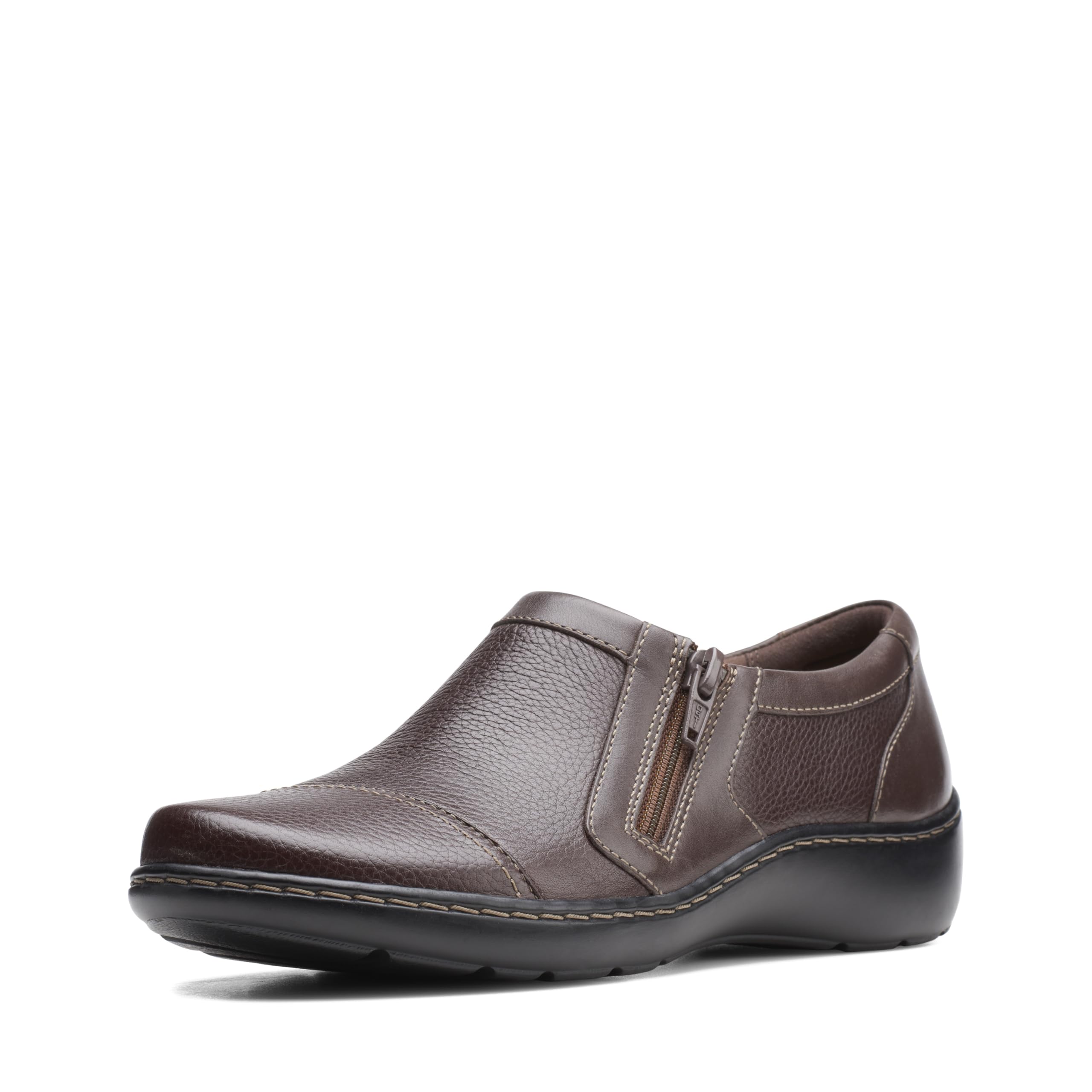Clarks womens Cora Giny Loafer Flat, Dark Brown Tumbled/Smooth Lea, 8 Wide US