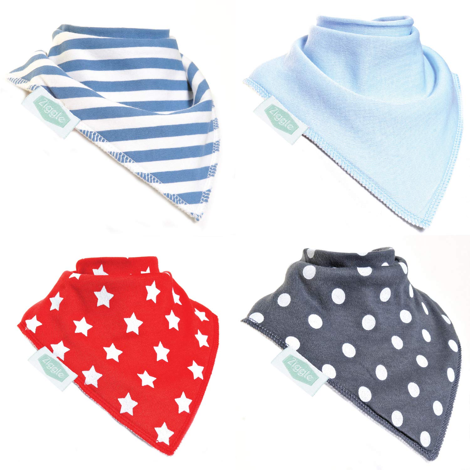 Bandana Dribble Bibs, Super Absorbent For Teething Baby Boys, Fits Newborn To Toddler, Award Winning, 4 Pack( Bibs To Match Boys Ziggle Socks)