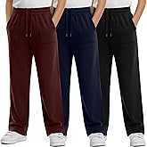 LessonZoo 3 Pack Boys' Sweatpants Straight Leg Athletic Open Bottom Kid Pants Teens Elastic Waist Baggy Joggers with Pockets