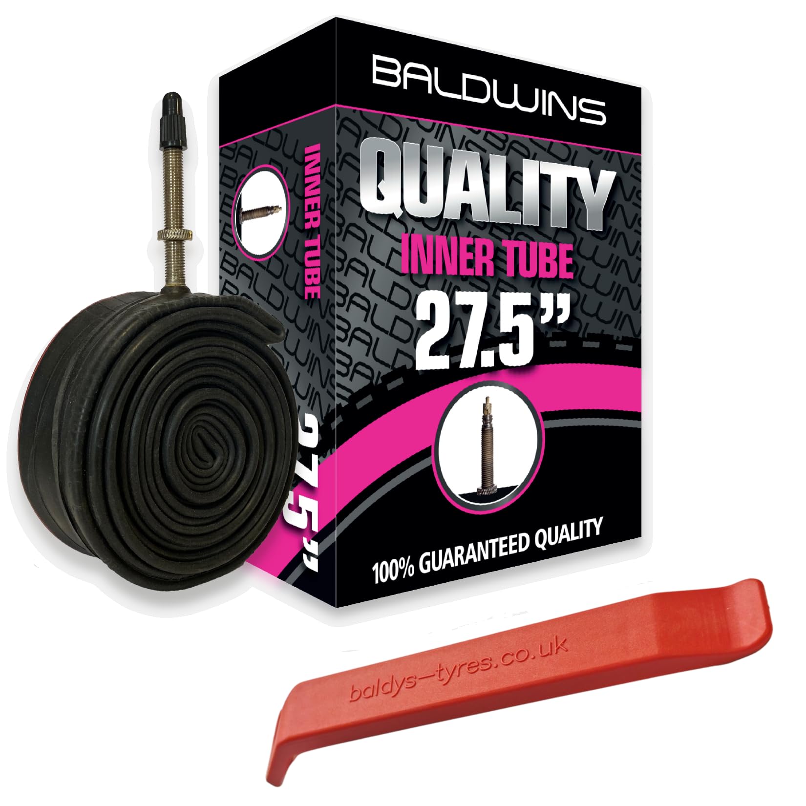 Baldwins Bike Inner Tube 27.5 x 1.75 to 2.125 Presta Valve & BALDY'S TYRE LEVER