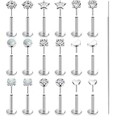 Lsnevsie 20G 18G 16G Threadless Flat Back Earrings Nose Rings Studs Surgical Stainless Steel Opal CZ Nose Rings Stud Tragus Helix Conch Cartilage Earrings Piercing Jewelry For Women Men Hypoallergenic