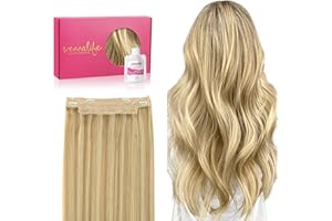 WENNALIFE Wire (Increase 50% Lifespan) Real Human Hair 14 inch 75g Light Blonde Highlighted Golden Blonde Remy Hair Extensions Invisible Transparent Wire Fish Line Hair Extensions