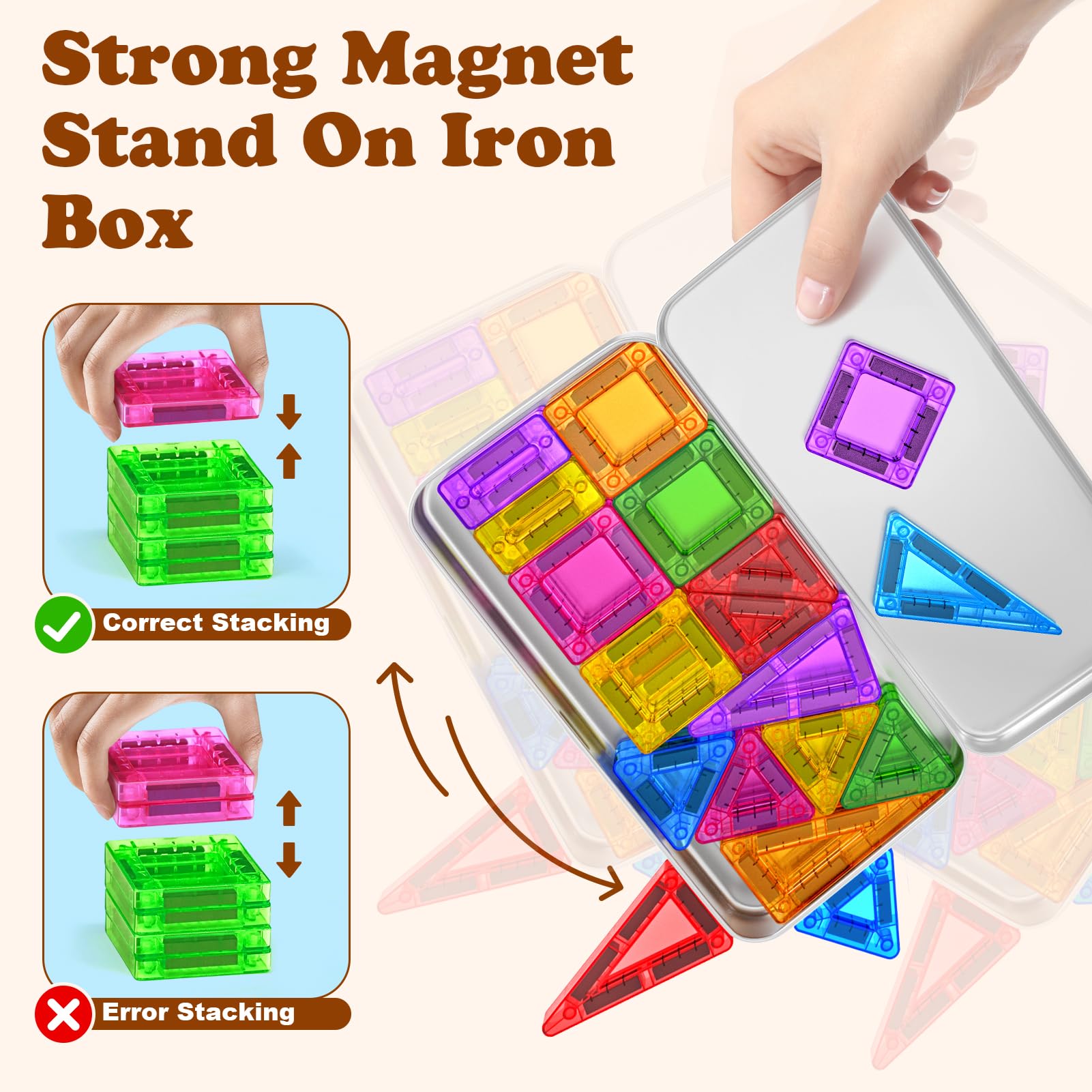 Mini Magnetic Tiles Travel Magnetic Tiles with Iron Box,42PCS Magnet Building Block Set Travel Toys for Kids Ages 3+,Educational Portable Magnet Toys Gifts for Toddlers Boys & Girls Christmas Birthday