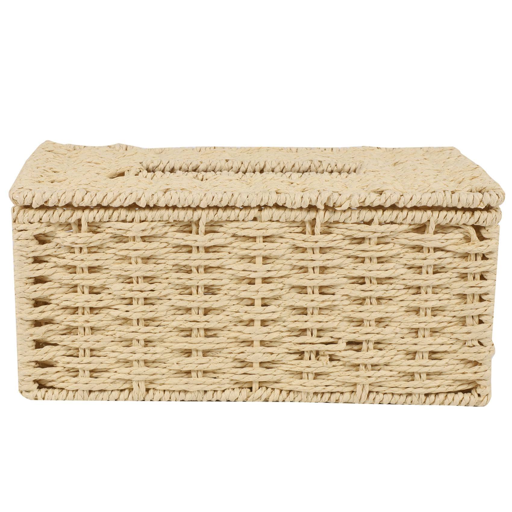 Wanjorlay Rattan Tissue Box, Vintage Napkin Holder, Storage Container Cover, Office Decor (Beige)