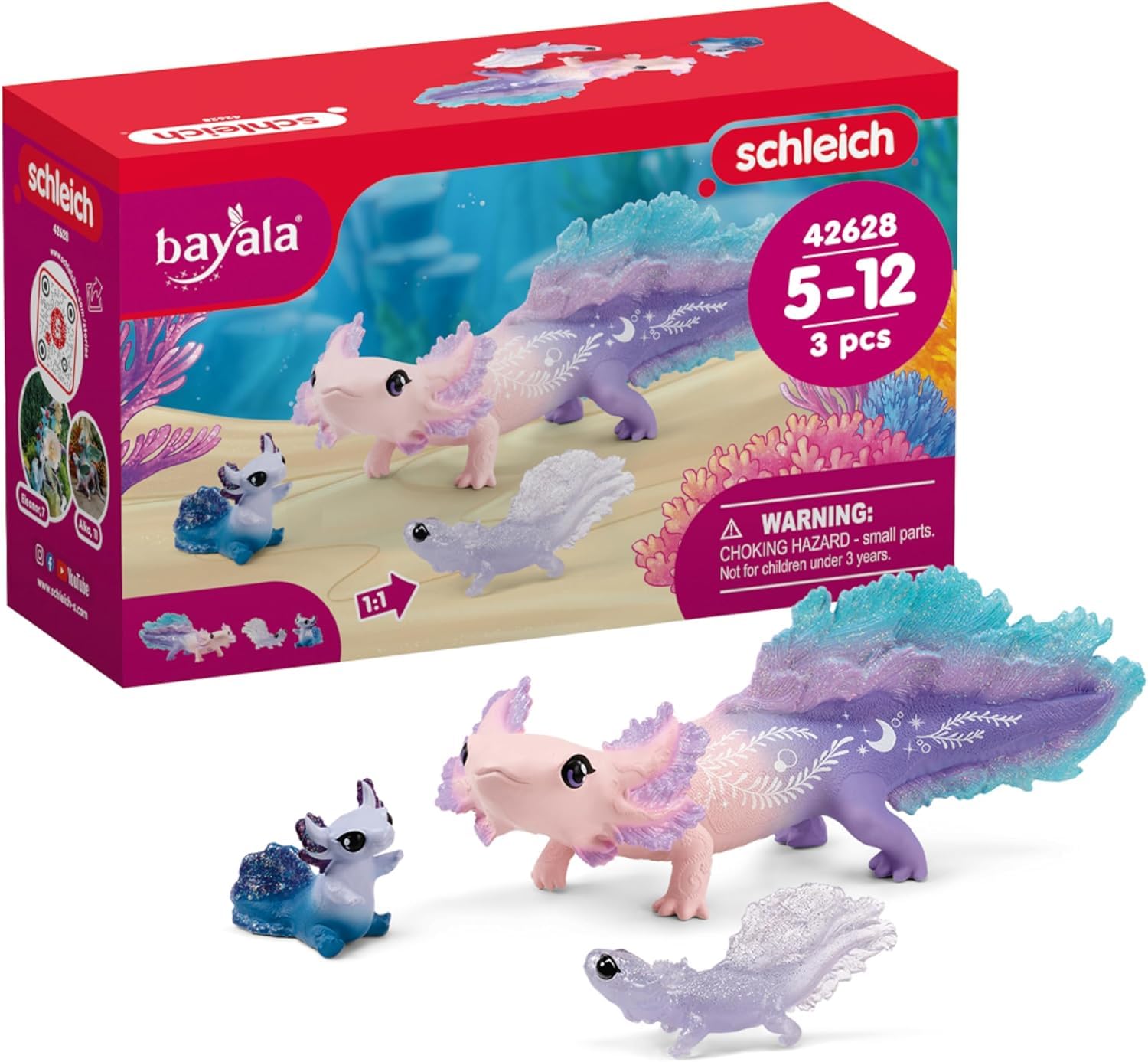 SCHLEICH Bayala - 3PC Colorful Axolotl Figurine Toy Set - Mermaid Mythical Creature Playset for Girls and Boys - Cute Undersea Fairy Salamander Figures - Fantasy Animal Toys for Kids Ages 5+ | 42628