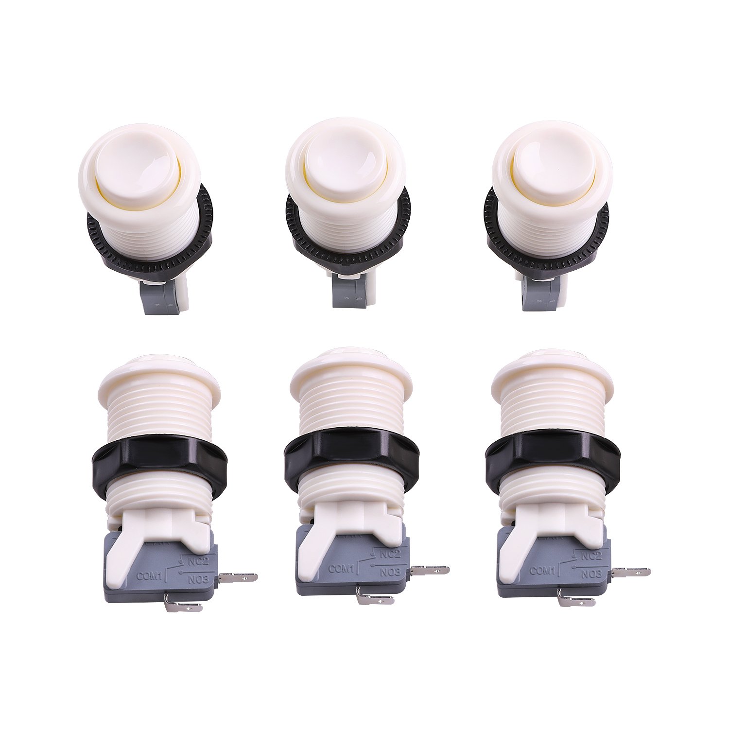 Photo 1 of Easyget 6 Piece HAPP Type Standard Arcade Push Button with Microswitch for Mame/Jamma/Arcade Video Games - 30MM Arcade Buttons (White)