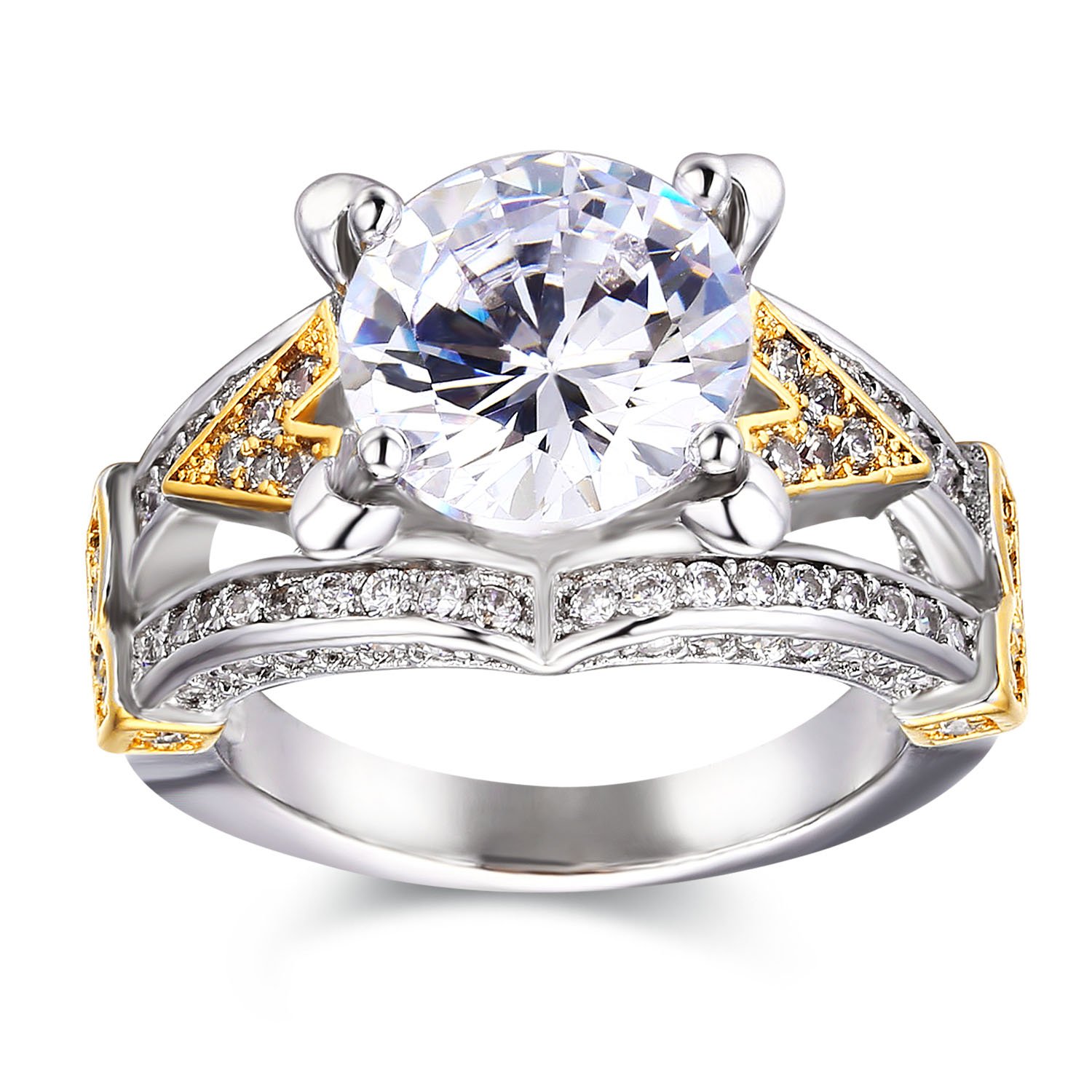 LAVUMO Round Cubic Zirconia Women Engagement Anniversary Promise Rings with Two-Tone Gold plated(8)