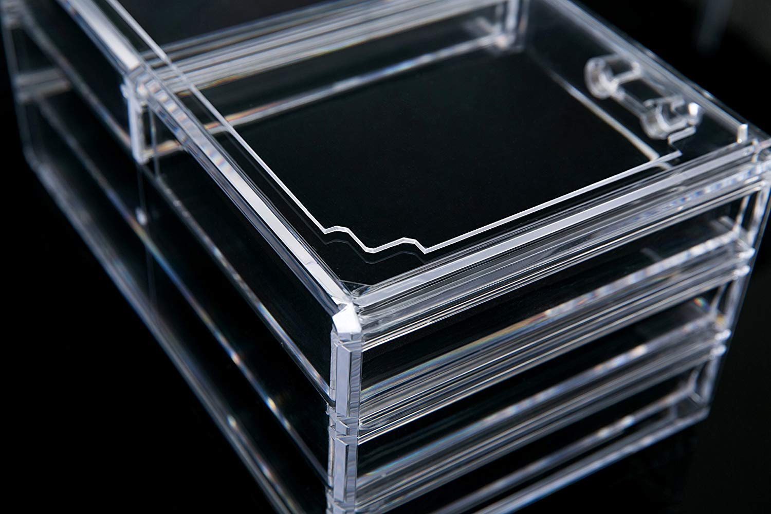 Clear Acrylic Cosmetic Storage Organizer, Boxes Makeup and Jewelry Organizer 8 Drawers and 3 Piece Set with Removable Black Mesh Padding