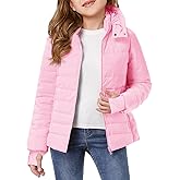Haloumoning Girls Hooded Puffer Jacket Kids Winter Quilted Down Coats with Zipper Pockets 5-14 Years