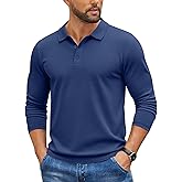 COOFANDY Mens Knit Polo Sweater Long Sleeve Casual Golf Polo Lightweight Dress Button Collar Pullover Sweaters