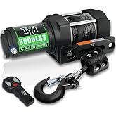 TYT 3500 lb ATV Winch with Wireless Remote and Wired Switch, 12V DC Electric Winch 7/32"x 30FT Synthetic Winch Rope with Fairlead and Winch Mounting Plate