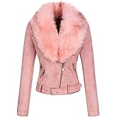 Bellivera Women Faux Leather Suede Jacket Moto Biker Coat Sherpa-Lined Overcoat with Removable Belt