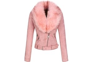 Bellivera Women Faux Leather Suede Jacket Moto Biker Coat Sherpa-Lined Overcoat with Removable Belt
