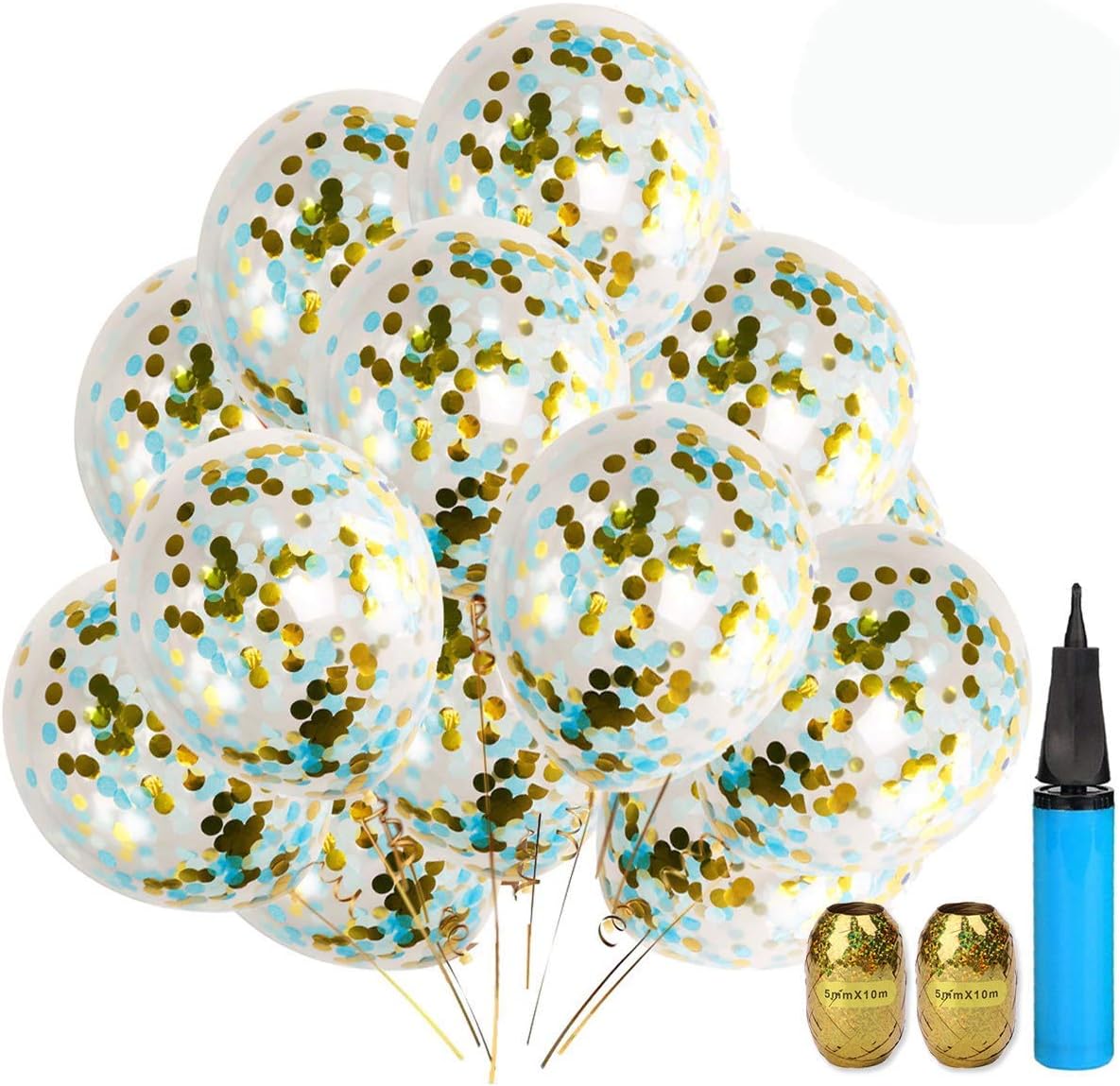UTOPP 20 Pack Dark Light Blue and Gold Foil Confetti Balloons, 12" Prefilled Confetti Latex Party Balloons for Weddings Birthdays Bridal Shower Decorations Engagment Party Decorations