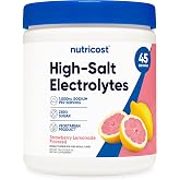 Nutricost High-Salt Electrolytes Powder (Strawberry Lemonade) 45 Servings | 1,000mg of Sodium Per Serving, Zero Sugar, Vegetarian-Friendly, Gluten-Free, GMO-Free