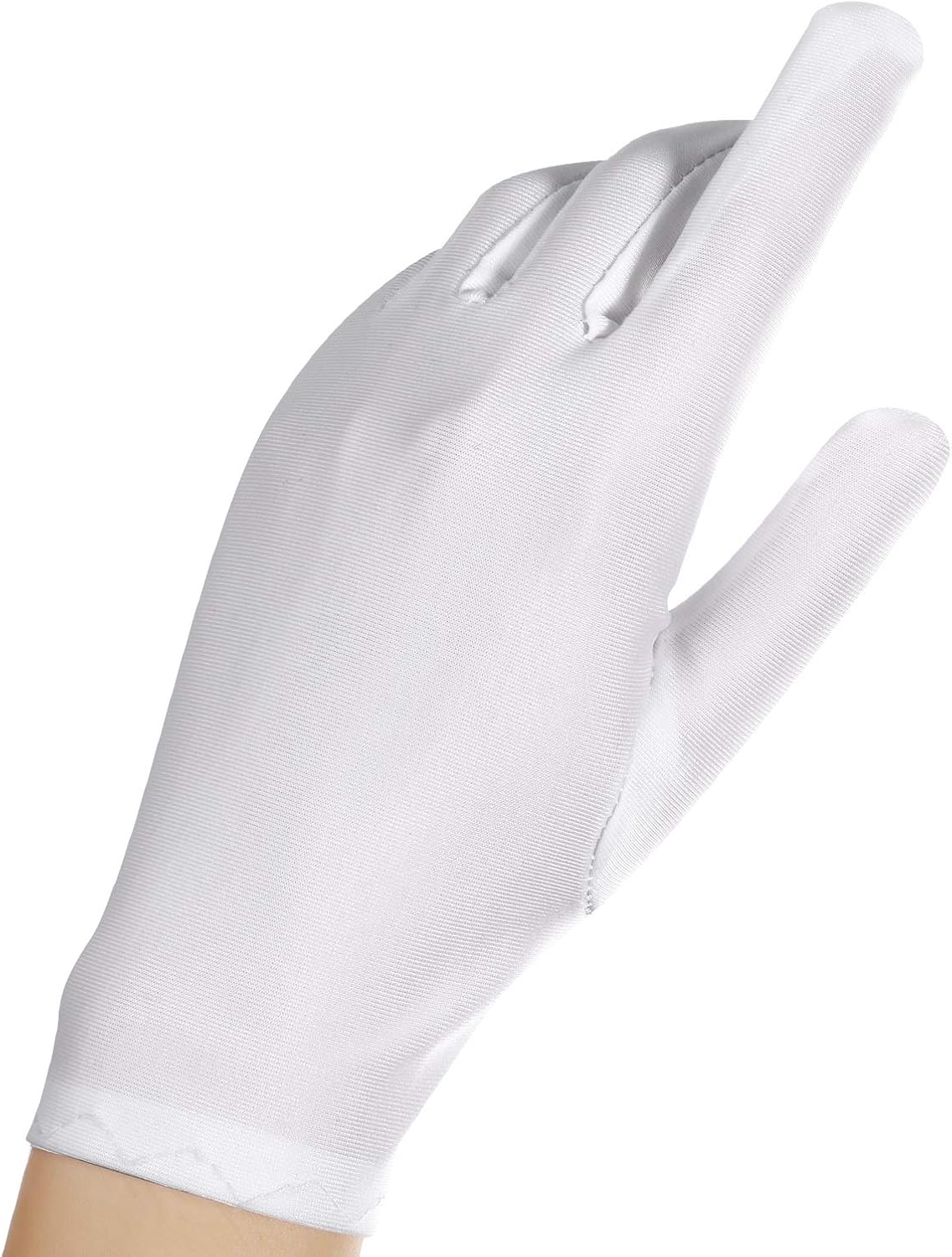 2 Pairs Adult Spandex Gloves Wrist Length Gloves Gown Opera Gloves Party Cosplay (White and Black): Clothing